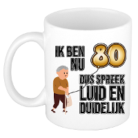 Verjaardag cadeau mok 80 jaar   luid en duidelijk   bruin   300 ml   Keramiek