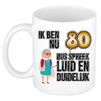 Verjaardag cadeau mok 80 jaar   luid en duidelijk oma   bruin   300 ml   Keramiek