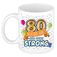 Verjaardag cadeau mok 80 jaar   wit   veteranen team   300 ml   keramiek