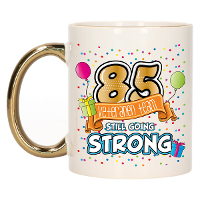 Verjaardag cadeau mok 85 jaar   goud   veteranen team   300 ml   keramiek