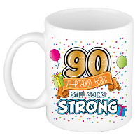 Verjaardag cadeau mok 90 jaar   wit   veteranen team   300 ml   keramiek
