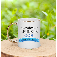 Verjaardag cadeau mok   blauw   leukste oom ooit   gouden handvat   300 ml   keramiek