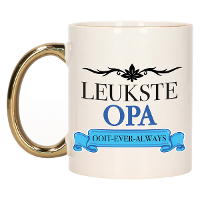 Verjaardag cadeau mok   blauw   leukste opa ooit   gouden handvat   300 ml   keramiek
