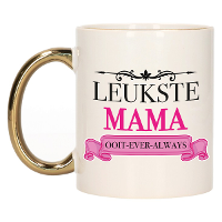 Verjaardag cadeau mok   roze   leukste mama ooit   gouden handvat   300 ml   Moederdag