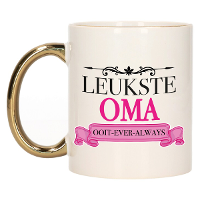Verjaardag cadeau mok   roze   leukste oma ooit   gouden handvat   300 ml   keramiek