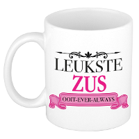 Verjaardag cadeau mok   roze   leukste zus ooit   300 ml   keramiek