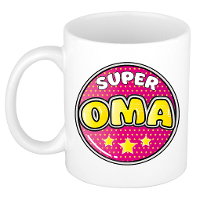 Verjaardag cadeau mok   super oma   button   roze   300 ml   keramiek   oma/oma dag