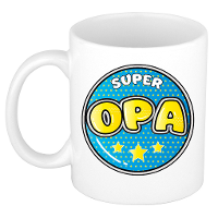 Verjaardag cadeau mok   super opa   button   blauw   300 ml   keramiek   opa/oma dag