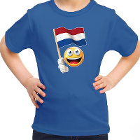 Verkleed Nederland T shirt voor kinderen   blauw   emoticon met vlag   Koningsdag