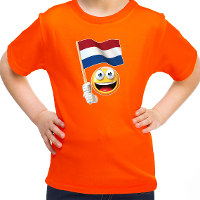 Verkleed Nederland T shirt voor kinderen   oranje   emoticon met vlag   Koningsdag