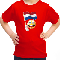 Verkleed Nederland T shirt voor kinderen   rood   emoticon met vlag   Koningsdag
