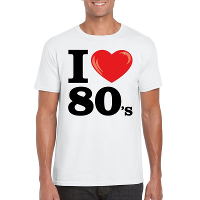Verkleed T shirt heren   I love 80s   wit   eighties party / thema feesten