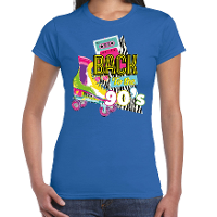 Verkleed T shirt voor dames   back to the 90s   blauw   jaren 90   foute party   carnaval