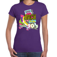 Verkleed T shirt voor dames   back to the 90s   paars   jaren 90   foute party   carnaval