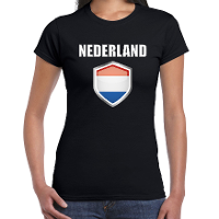 Verkleed T shirt voor dames   zwart   Nederland landen supporters   fan   aanmoedigen