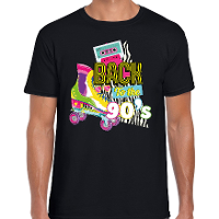 Verkleed T shirt voor heren   back to the 90s   zwart   jaren 90   foute party   carnaval