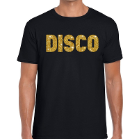 Verkleed T shirt voor heren   disco   zwart   gouden glitter   jaren 70/80   carnaval/themafeest