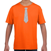 Verkleedkleding t shirt   oranje   met kleine Stropdas   zilver glitters   kinderen   carnaval