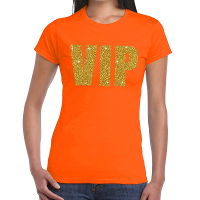 VIP tekst t shirt   oranje   glitter and glamour thema   gouden glitter letters   dames