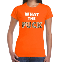 What the Fuck tijgerprint tekst t shirt oranje dames