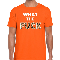 What the Fuck tijgerprint tekst t shirt oranje heren