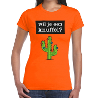 Wil je een Knuffel tekst t shirt oranje dames