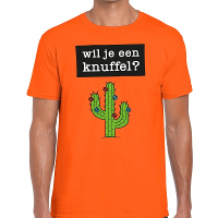 Wil je een Knuffel tekst t shirt oranje heren
