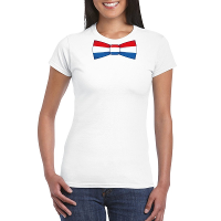 Wit t shirt met Nederland vlag strikje dames