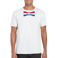 Wit t shirt met Nederland vlag strikje heren