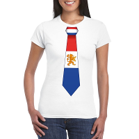 Wit t shirt met Nederland vlag stropdas dames