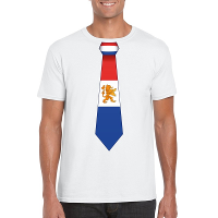 Wit t shirt met Nederland vlag stropdas heren