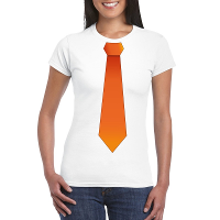 Wit t shirt met oranje stropdas dames