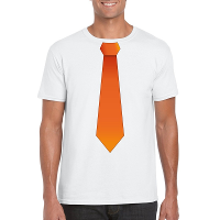 Wit t shirt met oranje stropdas heren