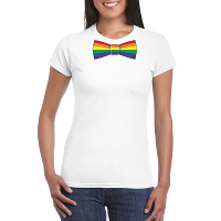 Wit t shirt met regenboog vlag strikje dames