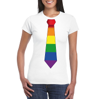 Wit t shirt met regenboog vlag stropdas dames