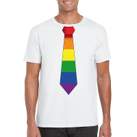 Wit t shirt met regenboog vlag stropdas heren