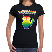 Yoehoe gay pride t shirt met knipogende uil zwart voor dames