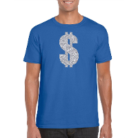 Zilveren dollar / Gangster verkleed t shirt / kleding blauw heren