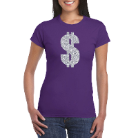 Zilveren dollar / Gangster verkleed t shirt / kleding paars dames