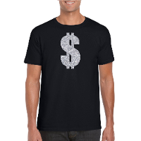 Zilveren dollar / Gangster verkleed t shirt / kleding zwart heren