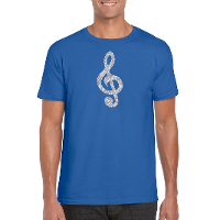 Zilveren muziek noot G sleutel / muziek feest t shirt / kleding blauw heren