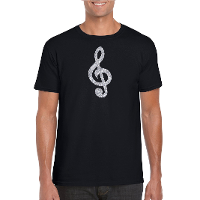 Zilveren muziek noot G sleutel / muziek feest t shirt / kleding zwart heren