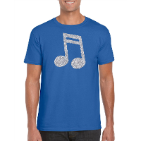 Zilveren muziek noot / muziek feest t shirt / kleding blauw heren