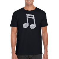 Zilveren muziek noot   muziek thema   feest t shirt   verkleed kleding   zwart   heren