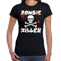 Zombie killer Halloween t shirt   zwart   dames   Horror party verkleedkleding