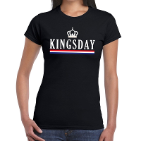 Zwart Kingsday met Hollandse vlag en kroontje t shirt voor dames