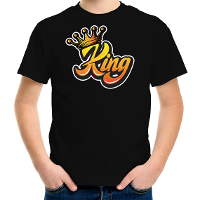 Zwart Koningsdag King t shirt voor kinderen/ jongens