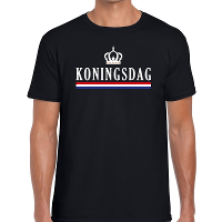 Zwart Koningsdag met vlag en kroontje t shirt voor heren