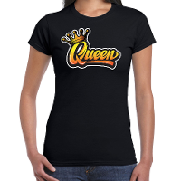 Zwart koningsdag Queen t shirt voor dames