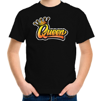 Zwart Koningsdag Queen t shirt voor kinderen/ meisjes